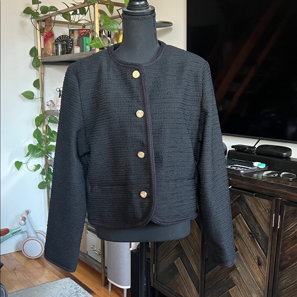 Abercrombie - Black Collarless Tweed Jacket - Size L
